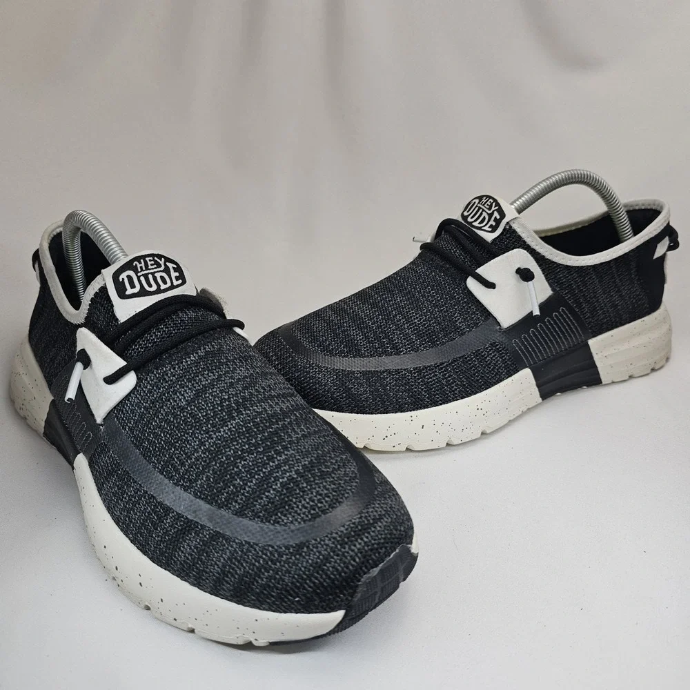 Hey Dude Sirocco Sport Mode Black White Knit Shoes Men's 9 Easy On Sneaker